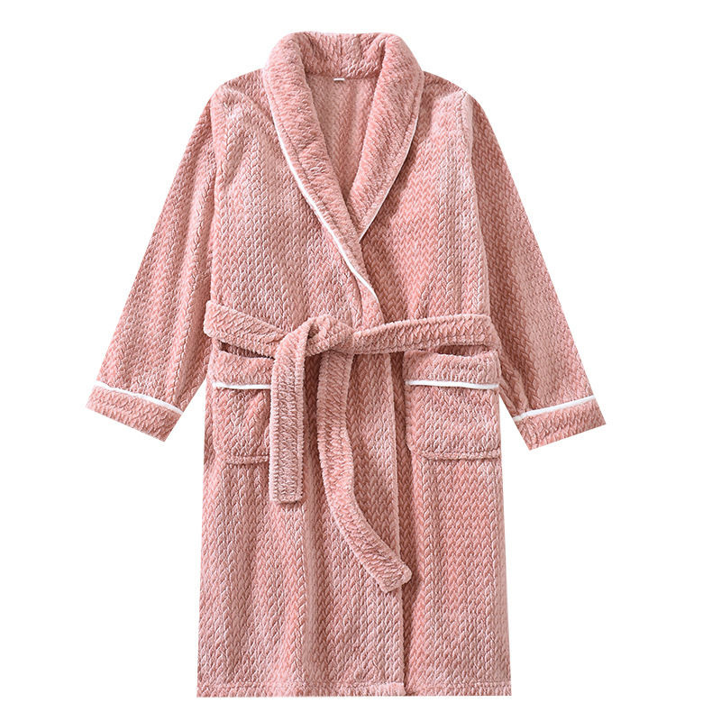 Ladies Long Plush Size Jacquard Fleece Collar Bathrobes For Promotional